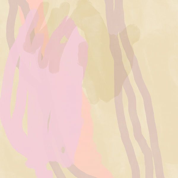 Abstract painting in pastel colors. Neon pink, yellow, light purple. by Dina Dankers