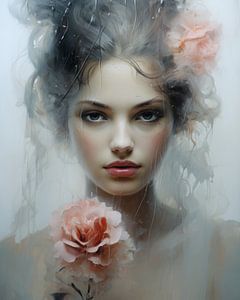 Modernes Porträt "Königin der Rosen" von Carla Van Iersel