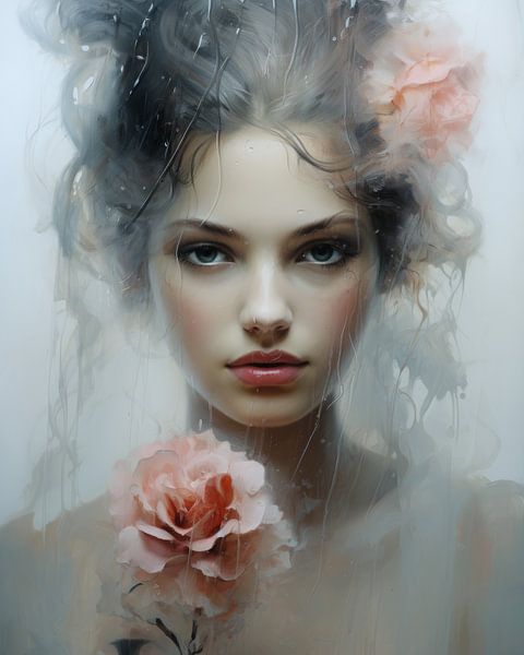 Modern portrait &quot;Queen of roses&quot; by Carla Van Iersel