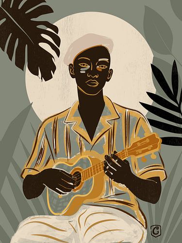 Tropical Man Playing Ukulele