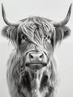 Black and white portrait of highland cattle
