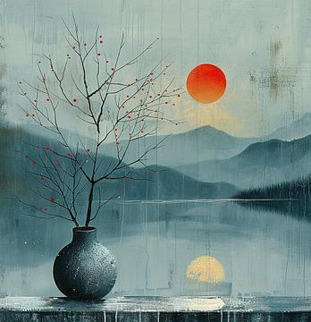 Winter's Echo in Crimson Dots van Kunst Kriebels