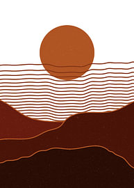 Minimalist Boho Sunset Desert Landscape Abstract Art by Wisnu Xiao