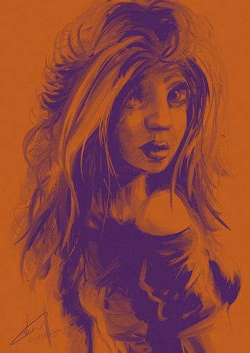 Oranje en paars kunstwerk - vrouwelijk model