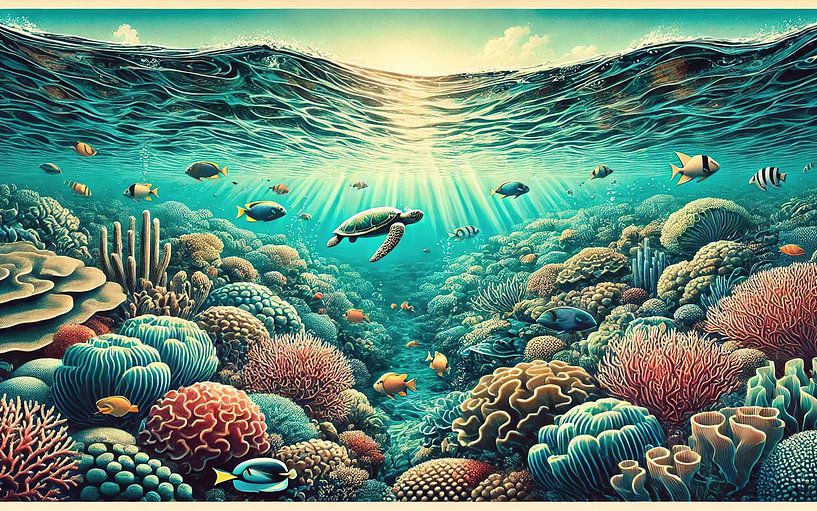 Vintage Australia, Great Barrier Reef Poster by Chromatic Fusion Studio
