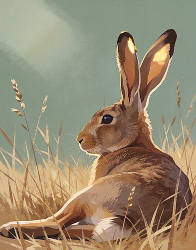 Hase im goldenen Gras vor Salbeigrün