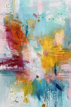 Abstract schilderij turquoise en oker – Kleurrijke kunst