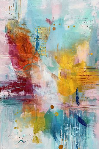 Abstract schilderij turquoise en oker – Kleurrijke kunst