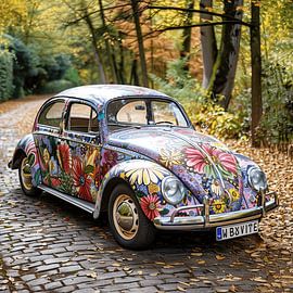 Volkswagen VW Coccinelle Hippie Fleurs Oldtimer psychédélique