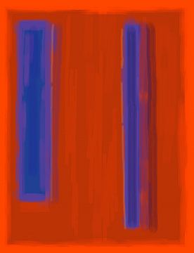 Abstract schilderij met rood en blauw van Rietje Bulthuis