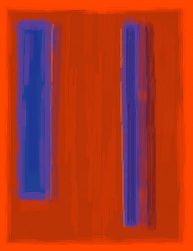 Abstract painting with red and blue by Rietje Bulthuis