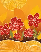 Rode bloemen in de zon abstract landschap