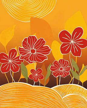 Rode bloemen in de zon abstract landschap van Tanja Udelhofen