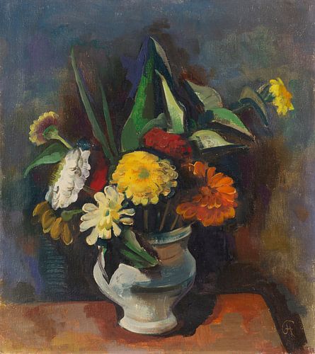 Karl Hofer, Bouquet de fleurs dans un vase gris (Zinnia), 1933