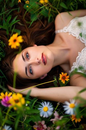 Beauté rêveuse dans un champ de fleurs