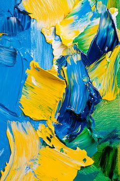 Kleurrijk olieverfschilderij in blauw en geel van Poster Art Shop