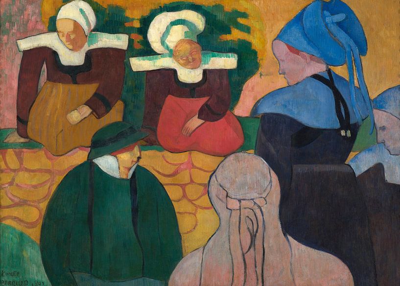 Émile Bernard~Breton Women at a Wall by finemasterpiece