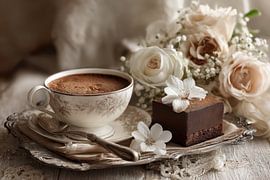 Romantic Still Life - Chocolate & Flowers Elegant Painting by Joriali Fine Art