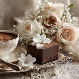 Romantic Still Life - Chocolate & Flowers Elegant Painting by Joriali photography and paintings