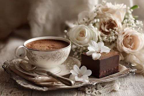 Romantisch Stilleven - Chocolade & Bloemen Elegant Schilderij
