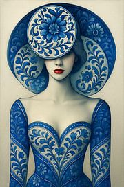 Woman with Delft blue hat - classic portrait by Kleurenrijk