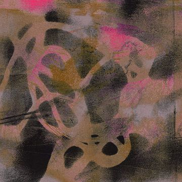 Moderne abstracte kunst. Vormen in taupe, bruin en neonroze. van Dina Dankers