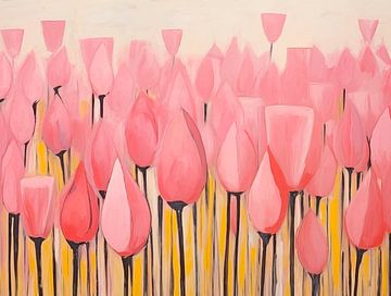 Tulpenveld Nederland, abstract en roze van Caroline Guerain