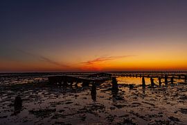 Waddenzee, lever de soleil à Paesens Moddergat (épave de Wierum)