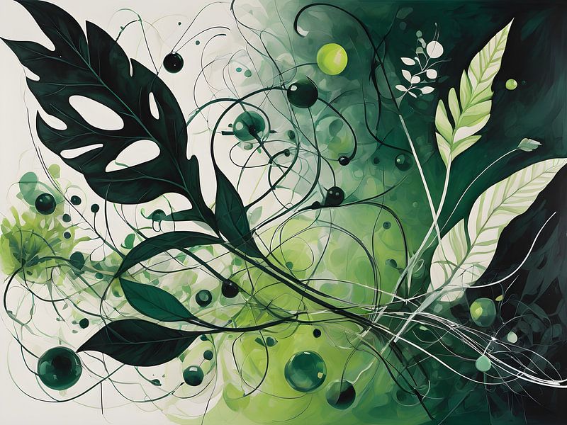 Weelderige Bladeren in Abstracte Groen Tint van Bart Veeken