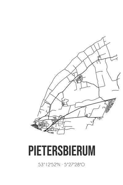 Pietersbierum (Fryslan) | Map | Black and White by Prints of Place