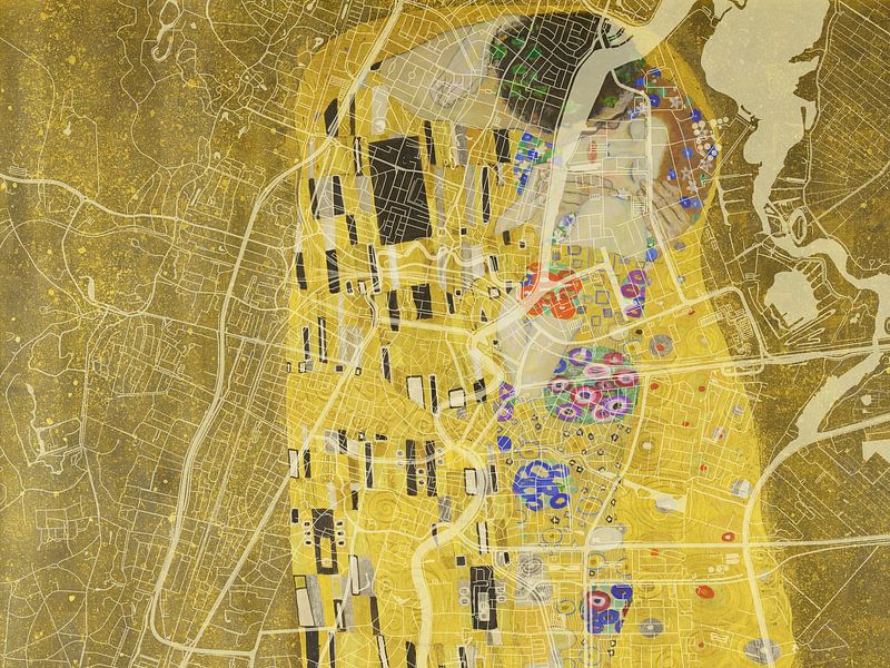 Kaart van Haarlem met de Kus van Gustav Klimt van De Kaartenwinkel