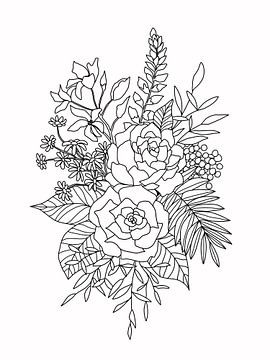Bloemenboeket illustratie in zwart wit van KPstudio