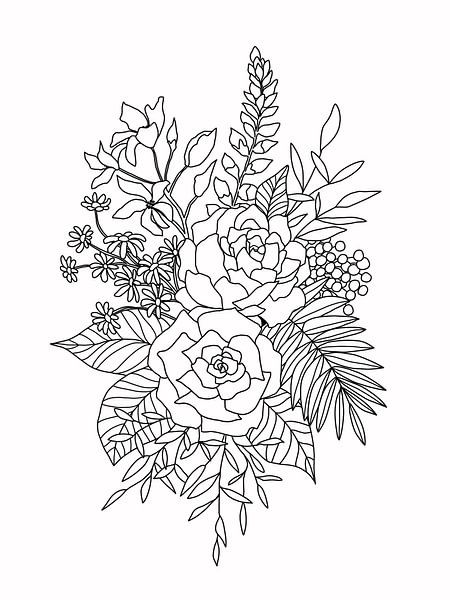 Bloemenboeket illustratie in zwart wit van KPstudio
