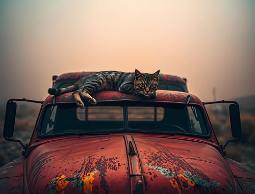 Cat on rusty car