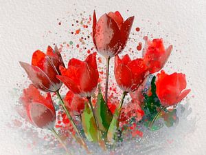 Frisches Frühlingsbild: Holländisches Blumenzwiebelfeld mit roten Tulpen