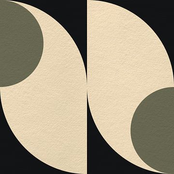 Moderne abstracte minimalistische retro kunst met geometrische vormen in zwart, groen, beige van Dina Dankers