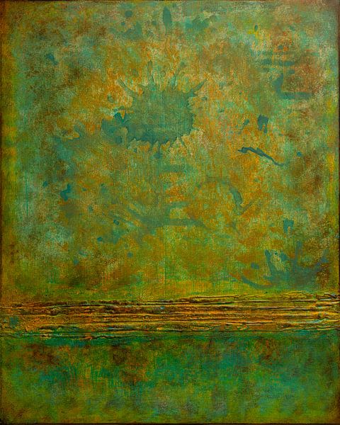 Abstrakte Malerei, raue Texturen Erdtöne mit Grün und Gelb von Joriali Abstrakte Kunst