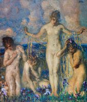 Female nudes in a meadow with irises, CARL VON MARR, ca. 1880-1890