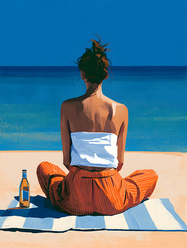 Vrouw op het strand met een witte bandeau