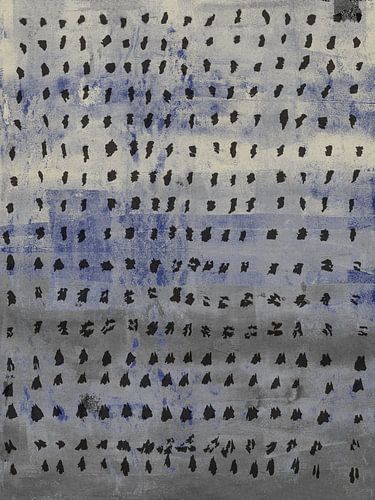 Studie met zwarte inkt. Minimalistisch patroon op blauw en taupe.