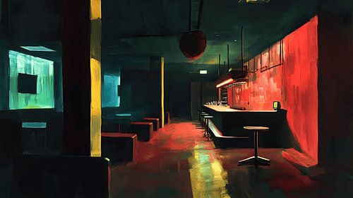 Schilderij van een Berlijnse technoclub bij nacht