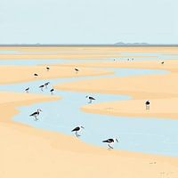 Birds on the mudflats at low tide ameland.
