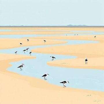 Vogels op het wad bij eb ameland. van J.a Dijkstra