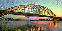Abstracte skyline van Nijmegen - Panorama schilderij van de Waalbrug bij Nijmegen