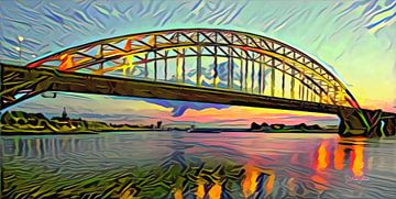 Abstract skyline of Nijmegen - Panoramic painting of the Waal bridge near Nijmegen by Slimme Kunst.nl