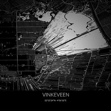 Black-and-white map of Vinkeveen, Utrecht. by Rezona