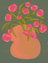 Pink Flowers Orange Vase by Nikita Jariwala
