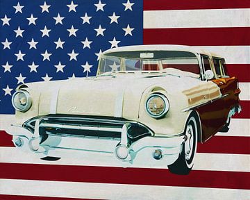 Pontiac Safari Station Wagon 1956 avec le drapeau des États-Unis.