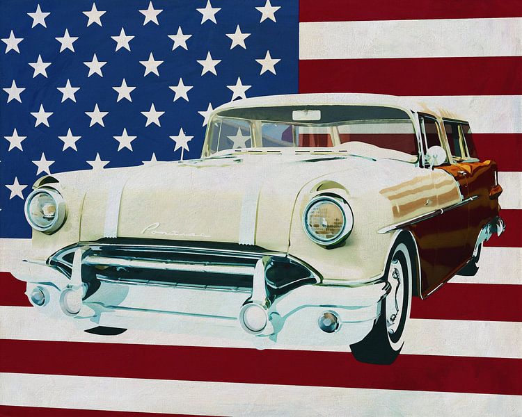 Pontiac Safari Station Wagon 1956 avec le drapeau des États-Unis. par Jan Keteleer