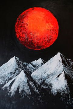Rode maan boven bergtoppen van Poster Art Shop
